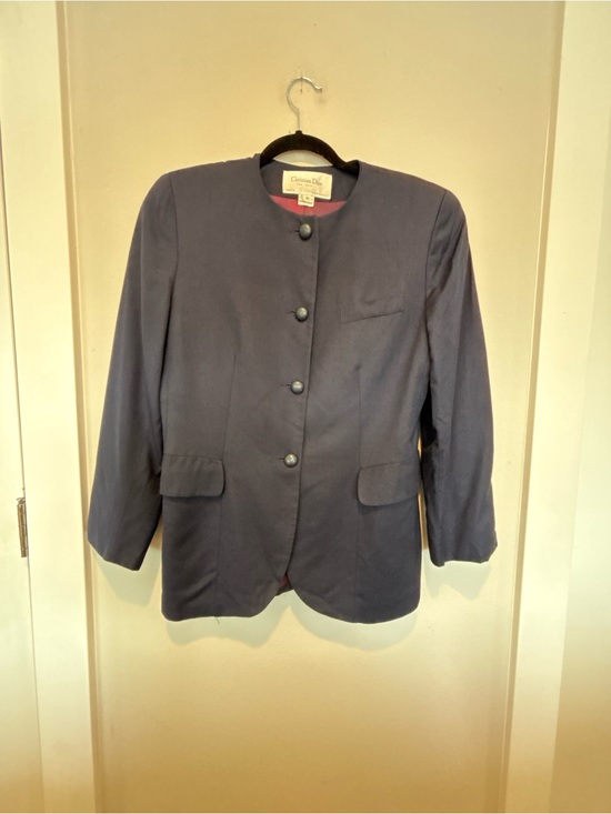 Dior Jackets & Blazers - Dior Navy Round-Neck Button Front Collarless Blazer